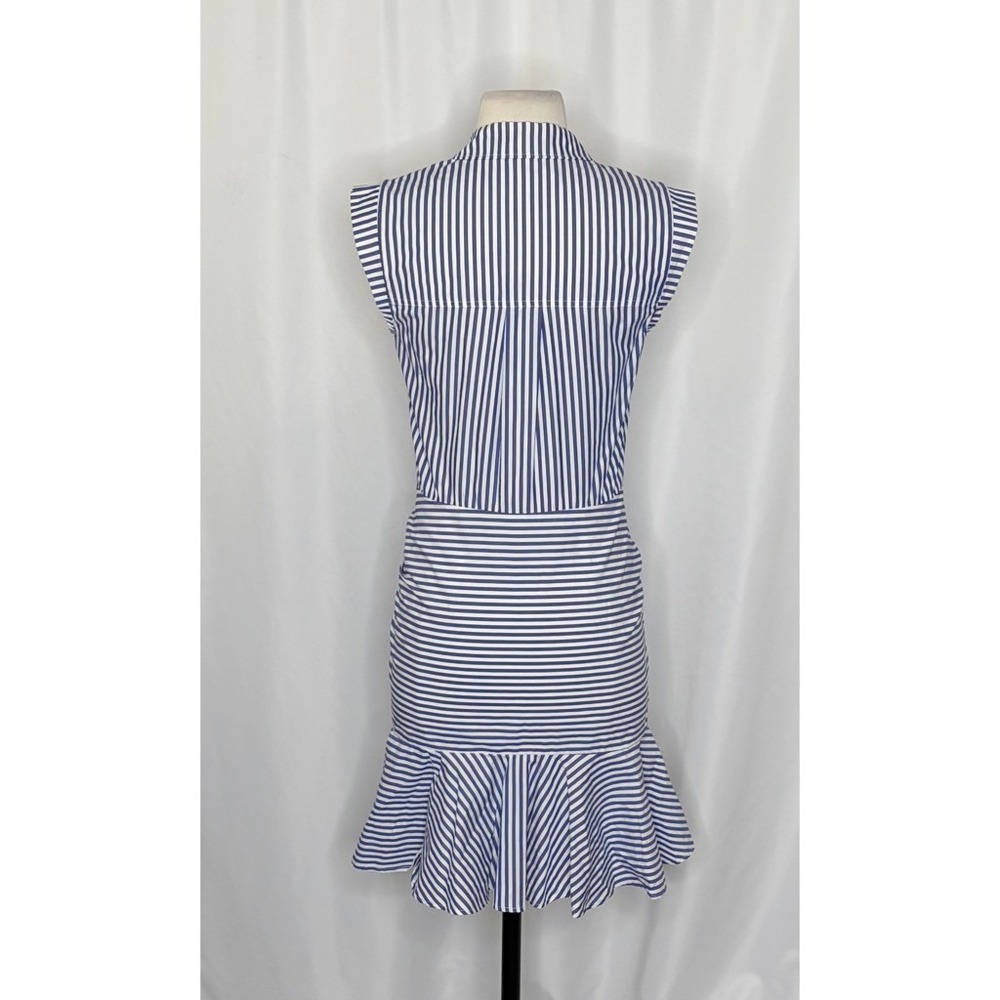 VERONICA BEARD Bell Bottom Ruched Seersucker Shirt Dress Shirtdress Preppy 0 - Picture 12 of 16